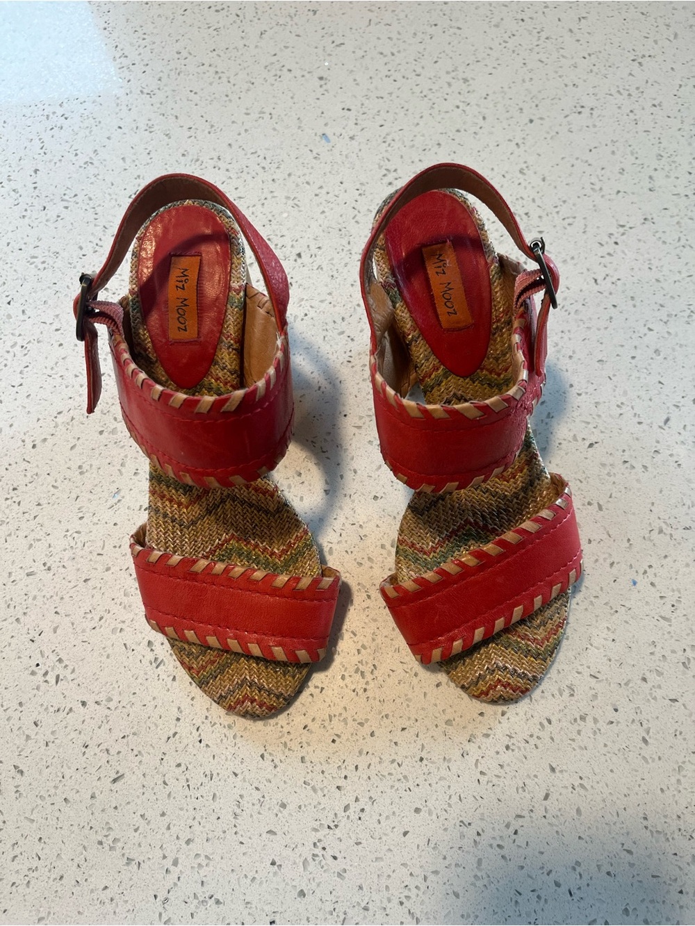 Miz Mooz Red Leather Whipstitch Block Heel Sandals - Picture 2 of 4